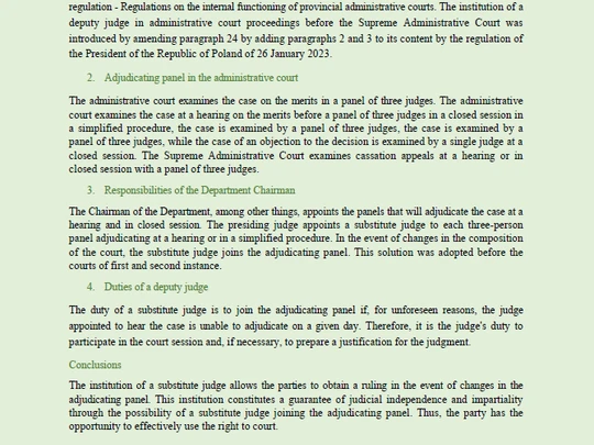 Poster naukowy w języku angielskim. Tytuł: „The institution of a deputy judge in administrative court proceedings as the implementation of the right to a court”. Autorka: Ph.D. Anna Szyszka, Jan Kochanowski University.