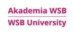 Logo Akademia WSB / WSB University – bordowy napis na białym tle, dwa wiersze rozdzielone kreską.