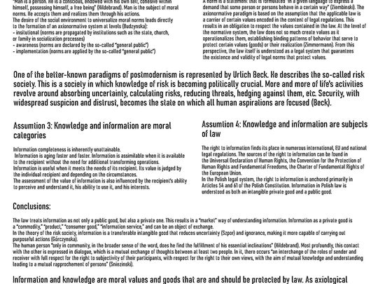 Plakat naukowy w języku angielskim. Tytuł: „The right to information and the right to knowledge in a risk society”, autorka: Alina Paklerska, Ph.D. Logo uczelni z flagą Polski.